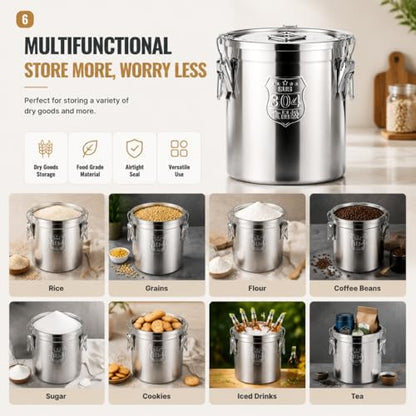 12L/2.64gal Stainless Steel Airtight Canister, Food Storage Canisters with Airtight Lid&Locking Clamp, Rice Container Cereal Grain Canisters, Storager Bucket for Flour, Coffee Bean, Sugar, Cookie - color: 12L