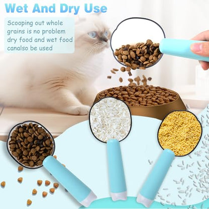 Dog-Cat Food Scoop 1 Cup, Pet Food Measuring Cup with Long Handle, Food-Grade Scoop for Dogs, Rabbit Wet or Dry Food, Easy to Clean & Accurate Scale (Blue)