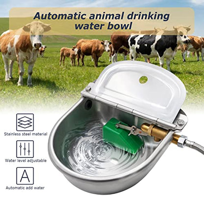Automatic Waterer Feeder Dog Water Bowl Dispenser Drinking Trough | Stainless Steel Bowl, With Brass Float Valve, Self Filling, For Farm Animal Large Dog & Chicken & Poultry & Livestock & Horse