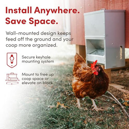 RentACoop Metal Trough Feeder with Lid & Rain Cover – Galvanized Steel – Side View Window – Moveable Grate for Easy Cleaning – Suitable for Chickens, Ducks, Poultry & More – 50lb Capacity - size: 50LB Capacity