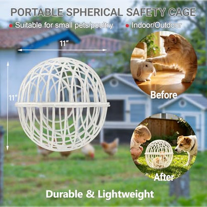 11" Ball-Shaped Movable Pigeon Chick Coop, Little Rabbit Duck Guinea Pig Safe Walking Net,Preventing Dog Bites, Predation by Eagles Wolves Cats Eagles, Pet Safety Cage - color: White