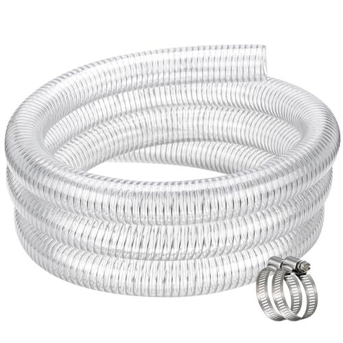Clear Wire Reinforced Suction Hose 2” ID × 2-5/16” OD - 10ft Heavy Duty Flexible PVC Spiral Steel Wire Pipe High Pressure Vacuum Vinyl Tubing for Drawing Water Oil Powder (10 ft, 2" ID) - size: 2" ID, style: 10 ft