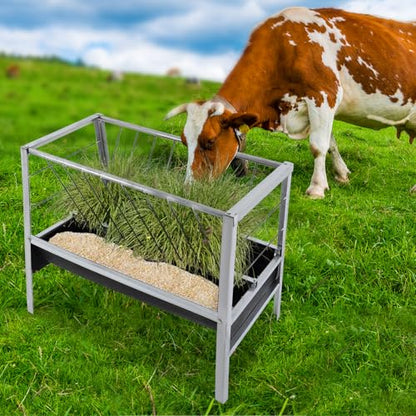 Livestock Feed Trough, Large Galvanized Livestock Feed Trough, Must-Have Galvanized Double-Sided Goat, Sheep, Cattle & Horse Feeder Ease of Assembly in Farm Outdoor for Sheep, Calf, Cow and Horse