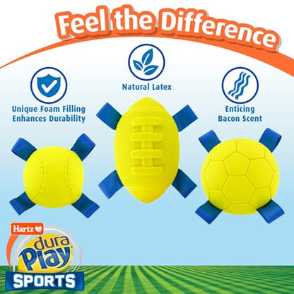 Hartz Dura Play Sports Soccer Dog Toy, Bacon Scented Squeaky Latex Yellow & Blue Toy, 1 Count - size: 1 Count, style: Soccer Ball