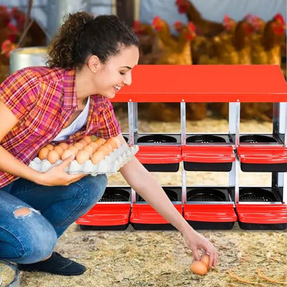 Garvee Chicken Nesting Box, Chicken Laying Box with Egg Collection, Roll Away Nesting Boxes, Metal Egg Laying Boxes for Chickens Coop, Duck Coops and Hens - color: red, size: 8 Compartment