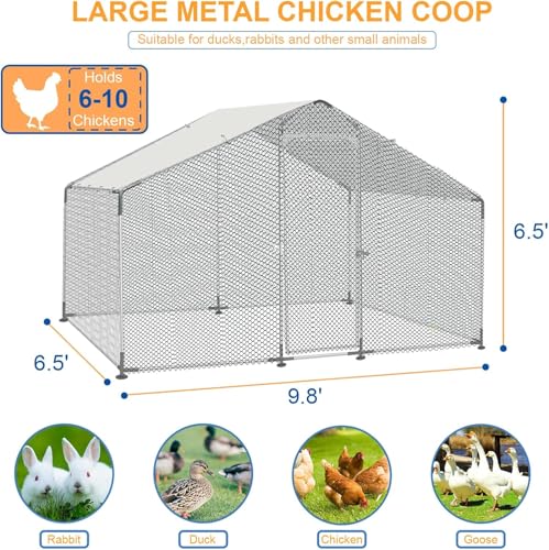 Morngardo Chicken Coop Large Metal Run for 10 Chickens Walk in Yard Poultry Cage Hen House with Waterproof Cover (64 Square Feet) - size: 115.0"L x 76.0"W x 76.0"H