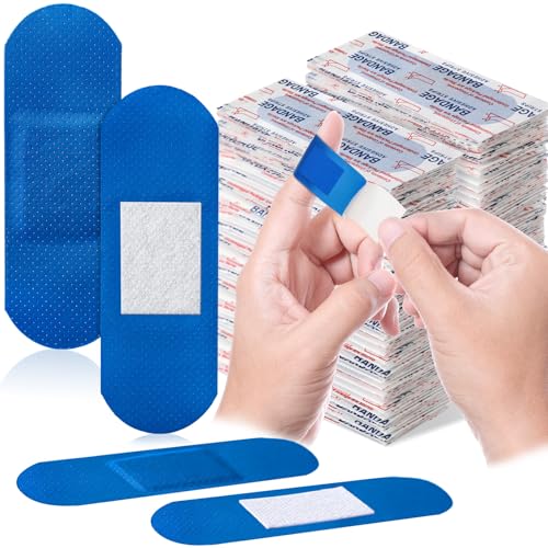 Geiserailie 800 Pcs Blue Bandages 3 ''x 1'' Food Service Metal Detectable PE Waterproof Adhesive Bandages Bulk Sterile Processing Non Stick Pad Latex Free for First Aid & Wound Care Protection