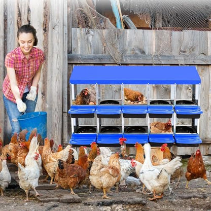 Chicken Nesting Boxes,10 Compartment Nesting Boxes for Laying Eggs,Wall Mount Poultry Roll Away Chicken Laying Boxes,Easy Egg Collection,Cleanable Pull Out Hen Roosting Boxes - color: Blue