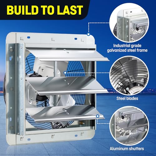 iLIVING 12" Wall Mounted Shutter Exhaust Fan, Automatic Shutter, with Thermostat and Variable Speed controller, 0.6A, 960 CFM, 1400 SQF Coverage Area Silver (ILG8SF12V-ST) - style: Plugin Thermostat & Speed Controller