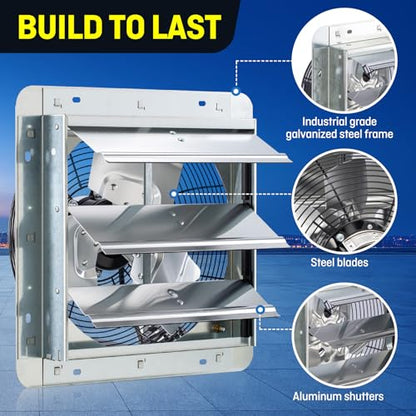 iLIVING 12" Wall Mounted Shutter Exhaust Fan, Automatic Shutter, with Thermostat and Variable Speed controller, 0.6A, 960 CFM, 1400 SQF Coverage Area Silver (ILG8SF12V-ST) - style: Plugin Thermostat & Speed Controller