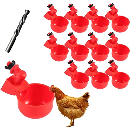 Chicken Water Cup Waterer for Poultry, 3/8 in Automatic Filling Waterer Poultry Drinking Bowl Chicken Water Feeder, Automatic Poultry Drinking Bowl for Duck Turkey Rabbit Geese Farm (12)