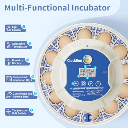18 Egg Incubators for Hatching Eggs, Incubation Day Display, 2 Egg Trays, Automatic Egg Turning, Built-in Egg Candler, Auto Refill, Adjustable Air Vent, for Chicken, Quail, Duck, Turkey & Goose Eggs