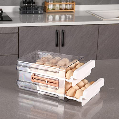 Sooyee 40 Capacity Egg Container for Refrigerator, Household Egg Holder for Fridge, Transparent 2 Drawers Chicken Egg Storage Container,White - size: 40 Capacity