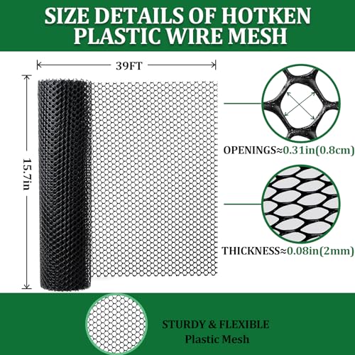 Plastic Wire Fence Mesh Roll, Sturdy Plastic Chicken Wire Mesh, Versatile Animal Fencing Barrier, Garden Netting Solution to Pet, Poultry, Dogs, Cats, Crafts and Gardening(Black, 15.7INx39FT)