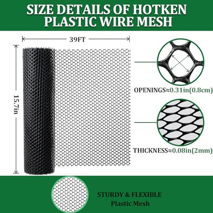 Plastic Wire Fence Mesh Roll, Sturdy Plastic Chicken Wire Mesh, Versatile Animal Fencing Barrier, Garden Netting Solution to Pet, Poultry, Dogs, Cats, Crafts and Gardening(Black, 15.7INx39FT)