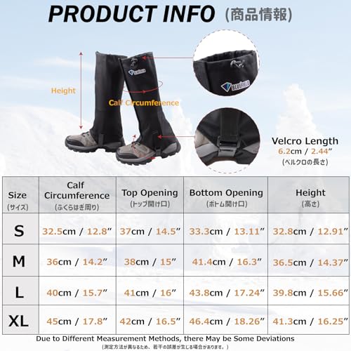 Azarxis Hiking Gaiters for Outdoor Hunting Walking Backpacking Women Men Ankle Leg Guard Boot Legging Cover Snow Waterproof - color: #01 Black