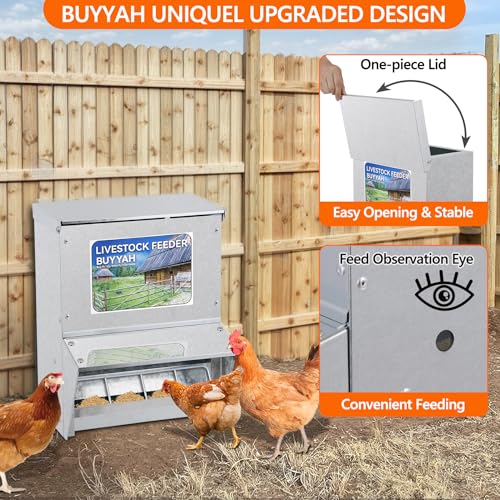 Automatic Chicken Feeder, 30 lb Capacity, Galvanized Metal Poultry Feeder, Waterproof Chicken Feeder, Suitable for Poultry, Geese, Quails, Bantams, Ducks and Turkey