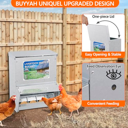 Automatic Chicken Feeder, 30 lb Capacity, Galvanized Metal Poultry Feeder, Waterproof Chicken Feeder, Suitable for Poultry, Geese, Quails, Bantams, Ducks and Turkey