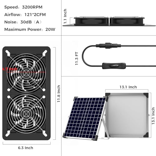 Solar Fan Kit for Chicken Coop - Two IP65 Waterproof 5" Solar Powered Fans - Outdoor Exhaust Intake Ventilation Fan for Outside Shed Greenhouse Attic Pet House - Strong Airflow Without Battery