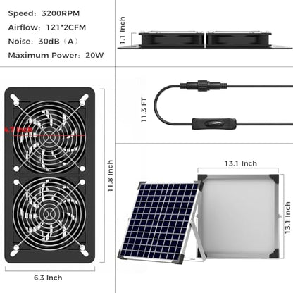 Solar Fan Kit for Chicken Coop - Two IP65 Waterproof 5" Solar Powered Fans - Outdoor Exhaust Intake Ventilation Fan for Outside Shed Greenhouse Attic Pet House - Strong Airflow Without Battery