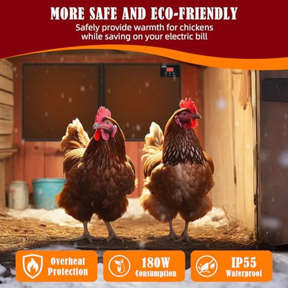 Chicken Coop Heater for Winter with Remote APP Control, 30''x12'' Large Foldable Chicken Heaters Warmer Inside Coop with Adjustable Timer Temp, 180W Safe Flat Panel Radiant Heater for Chickens Coops - color: Black 2G-APP