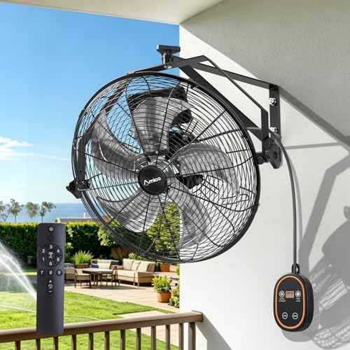 Amico 16 Inch Wall Mount Fan with Remote, 9-Speed Industrial Metal Fan, High Velocity Wall Fan with Brushless DC Motor, 3000 CFM Commercial Fans for Garage, Greenhouse, Warehouse, shop, Patio, Outdoor - size: 16 inch