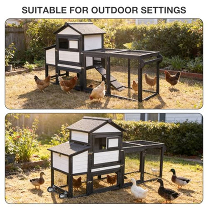 Large Chicken Coop, 80.7" Outdoor Wooden Hen House with Run, Ramp & Leakproof Pull-Out Tray, Weatherproof Design, for 3-5 Chickens - Black - color: Black (AIR72-B)