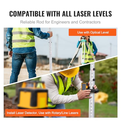 VEVOR Aluminum Grade Rod, 16-Feet/8ths 4 Sections Telescopic Measuring Rod,Double-Sided Scale 1/8in Leveling Rod Stick,Aluminum Alloy Survey Rod with Bubble Level &Carrying Bag for Houses,Walls,Floors - size: 16 FT-8ths