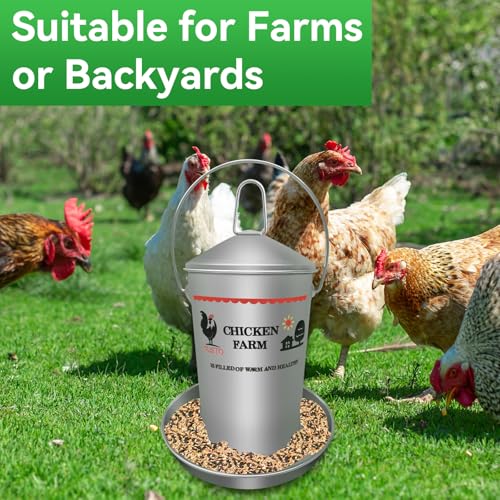 8.8 Lb Stainless Steel Poultry Feeder, Automatic Chicken Feeder No Waste, Hanging Chicken Feeder Heavy Duty Reliable Long-Lasting with Handle, Top Filled - size: 4KG/8.8 LB