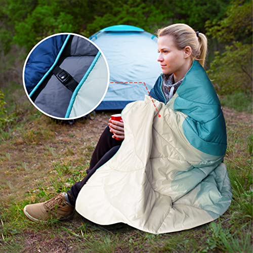 Outdoor Puffy Camping Blanket, Lightweight Down Alternative Printed Large Ultra Warm Quilt Waterproof for Traveling Picnic Beach Party Cold Weather (Green Mountain) - color: Green Mountain