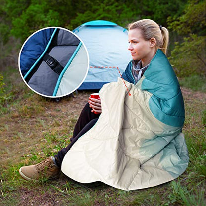 Outdoor Puffy Camping Blanket, Lightweight Down Alternative Printed Large Ultra Warm Quilt Waterproof for Traveling Picnic Beach Party Cold Weather (Green Mountain) - color: Green Mountain