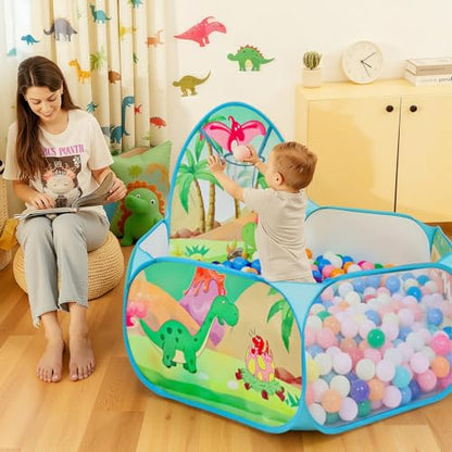 Kids Ball Pit, Pop Up 3+Children Play Tent, Toddler Ball Pool Baby Crawl Playpen with Basketball Hoop, Portable Toys for Girls Boys, 4ft/120cm, Balls Not Included, Dinosaur World - style: Dinosaur