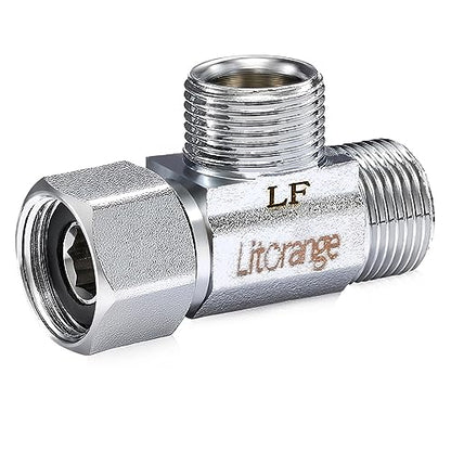 Litorange Lead-Free Brass 1 PCS Brass Angle Stop Add-A-Tee Valve 3/8" Compression Inlet by 3/8" Compression Outlet by 3/8 Inch Compression Outlet Easy Connect Tee - size: 3/8" Add-A-Tee Chromed