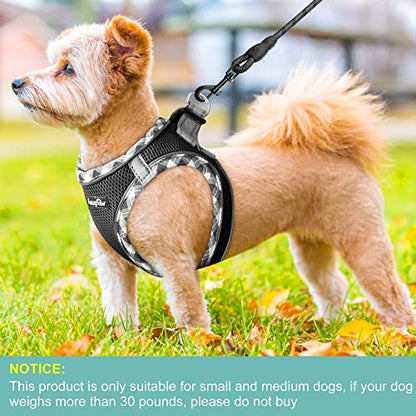 haapaw Dog Harness with Leash Set, No Pull Adjustable Reflective Step-in Puppy Harness with Thickened Padded Vest for Extra-Small/Small Medium Dogs - color: Black, size: M