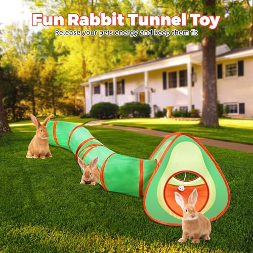 YUEPET Rabbit Tunnel and Cube Collapsible Tent Bunny Interactive Crinkle Tunnel Toys Small Animal Hideout with Play Ball for Dwarf Rabbit Bunny Guinea Pig (Avocado) - color: Avocado