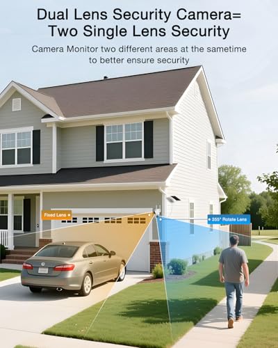 ANRAN 2 Pack Dual-Lens Solar Security Camera Wireless Outdoor - 3MP Fixed Wide-Angle + PTZ 360° View, Home Security Camera with Color Night Vision, 2-Way Talk, PIR Motion Detection, 100% Wire-Free - color: Dual Lens-2 Pack-White