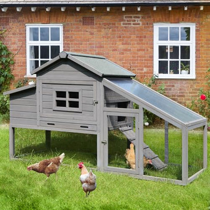 GUTINNEEN Chicken Coop Mobile Hen House Wooden with Run Poultry Cage with Nesting Box,Movable - color: Grey