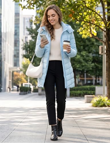 wantdo Women's Puffer Jacket Warm Padded Winter Coat Long Quilted Jacket (Available in Plus Size) - color: Light Blue, size: Small