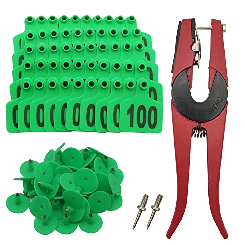 Cattle Ear Tags 001-100 Number Plastic Livestock Animal Tag for Cows Ear Tag Applicator Kit (201-300, Green) - color: Green