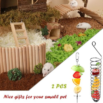 2PCS Rat Enrichment Foraging Toys, Stainless Steel Vegetable Skewer Foraging Hanging Feed Tool for Hamster Rodents Bird Parrots, Fancy Mice Cage Accessories Puzzle Toy Slow Feeder