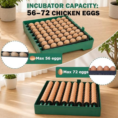 Incubators for Hatching Eggs, 72 Eggs Hatching Incubator with Automatic Egg Turner & Humidity Control & Digital Temp, 360° Clear View for Chicken/Duck/Quail Perfect for Lab School Farm