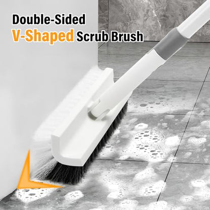 Floor Scrub Brush with Long Handle,Double-Sided V-Shaped Deck Brush,Grout Brush,Shower Floor Scrubber for Cleaning, Tile Scrub Brush with Stiff Bristles, 48"