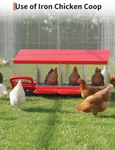 4 Hole Roll Away Chicken Nesting Box - Chickens Laying Box with Removable Tray, Easy Egg Collection & Cleaning, Metal Nesting Boxes for Backyard, Farm, Poultry Coop - color: red, size: 4 Compartments