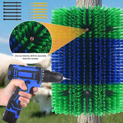 3PCS Heavy-Duty Livestock Scratching Brush, Wall-Mount Grooming & Back Scratch Brush for Horse, Cow, Goat, Pig - Easy Mount Durable Animal Brushes for Pasture, Barn & Stable - color: Blue-green
