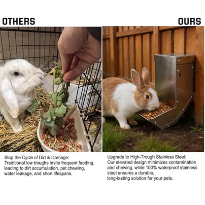 Small Animal Gravity Feeder 4 Pcs - Stainless Steel Pet Feeding Rabbits Feeder, Anti-Corrosion Durable with Sliding Lid for Indoor Outdoor Cage Use - size: 4 pcs