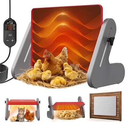 PETTEN 11"x14" Chick Heat Plate – 60W Energy Efficient Chicken Brooder Heater, Height & Angle Adjustable, 3 Temp Wired Remote, Stand/Wall Mount, for 35 Chicks, ETL Certified - size: 11*14inch