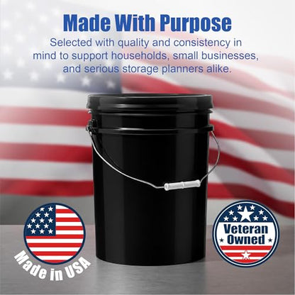 ePackageSupply 5 Gallon Bucket - Food Grade Bucket with Airtight Gamma Seal Screw-On Lid, BPA-Free, Heavy-Duty 90 Mil HDPE Plastic, Bulk Storage, Durable Container, Made in USA, Black/Black, 1 Pack - color: Black/Black, size: 1 Pack