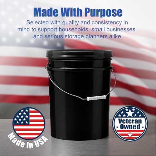 ePackageSupply 5 Gallon Bucket - Food Grade Bucket with Airtight Gamma Seal Screw-On Lid, BPA-Free, Heavy-Duty 90 Mil HDPE Plastic, Bulk Storage, Durable Container, Made in USA, Black/Black, 6 Packs - color: Black/Black, size: 6 Packs