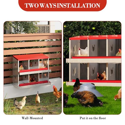Chicken Nesting Box,6 Holes Galvanized Steel Metal Chicken Laying Box with Automatic Roll-Away Egg Collection System & Removable Tray,Wall Mount Nesting Boxes - color: Red, size: 6 Holes