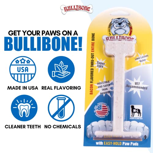 Bullibone Nylon Dog Chew Toy for Aggressive Chewers - Dental Hygiene Bone with Bacon Flavor, Durable Tough Chew Toys for Extra Large Dogs, Indestructible Dog Bone - 2 Pack - size: XL - 2 Pack